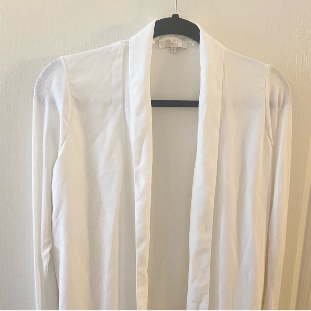 TED BAKER Sonia White Wrap Longline Open Woven Front Cardigan - US 4 - Picture 6 of 15